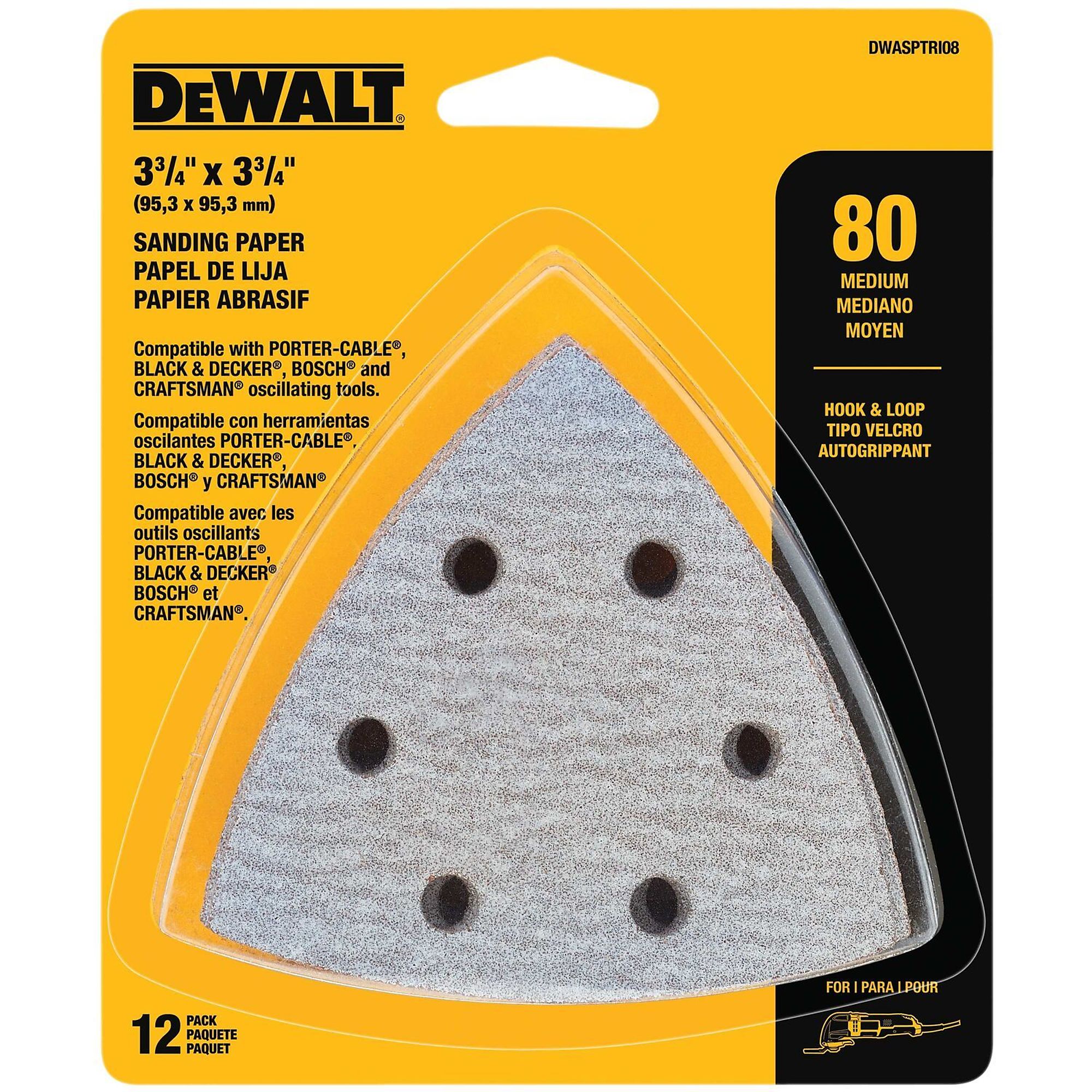 DEWALT, 12-Pac 80-Grit Industrial Oscillating Sandpaper, Pieces (qty.) 12 Grit 80 Length 3.75 in, Model# DWASPTRI08